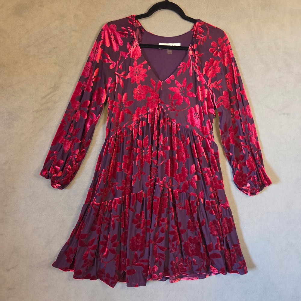 Taylor Babydoll Velvet Burnout Dress Women's Size 10 Boho Whimsigoth Floral
